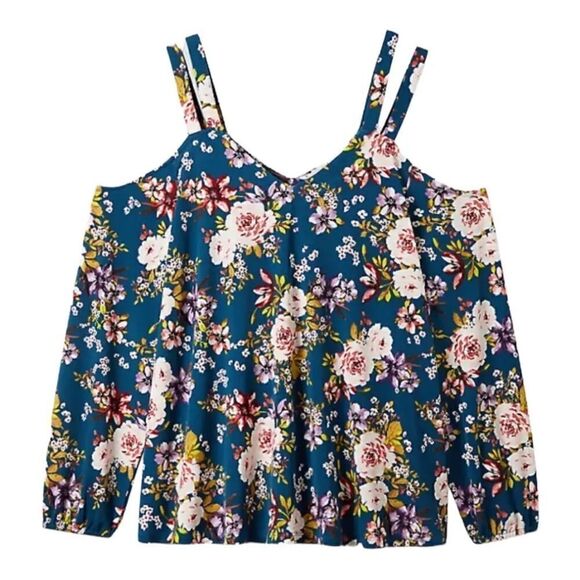 NWT Torrid floral strappy cold shoulder balloon sleeve‎ top 0X - Picture 3 of 16